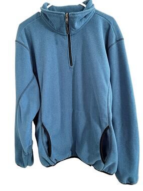Powder River Outfitters Blue Grid Fleece 1/4 Zip Pullover Men's Size XL Western